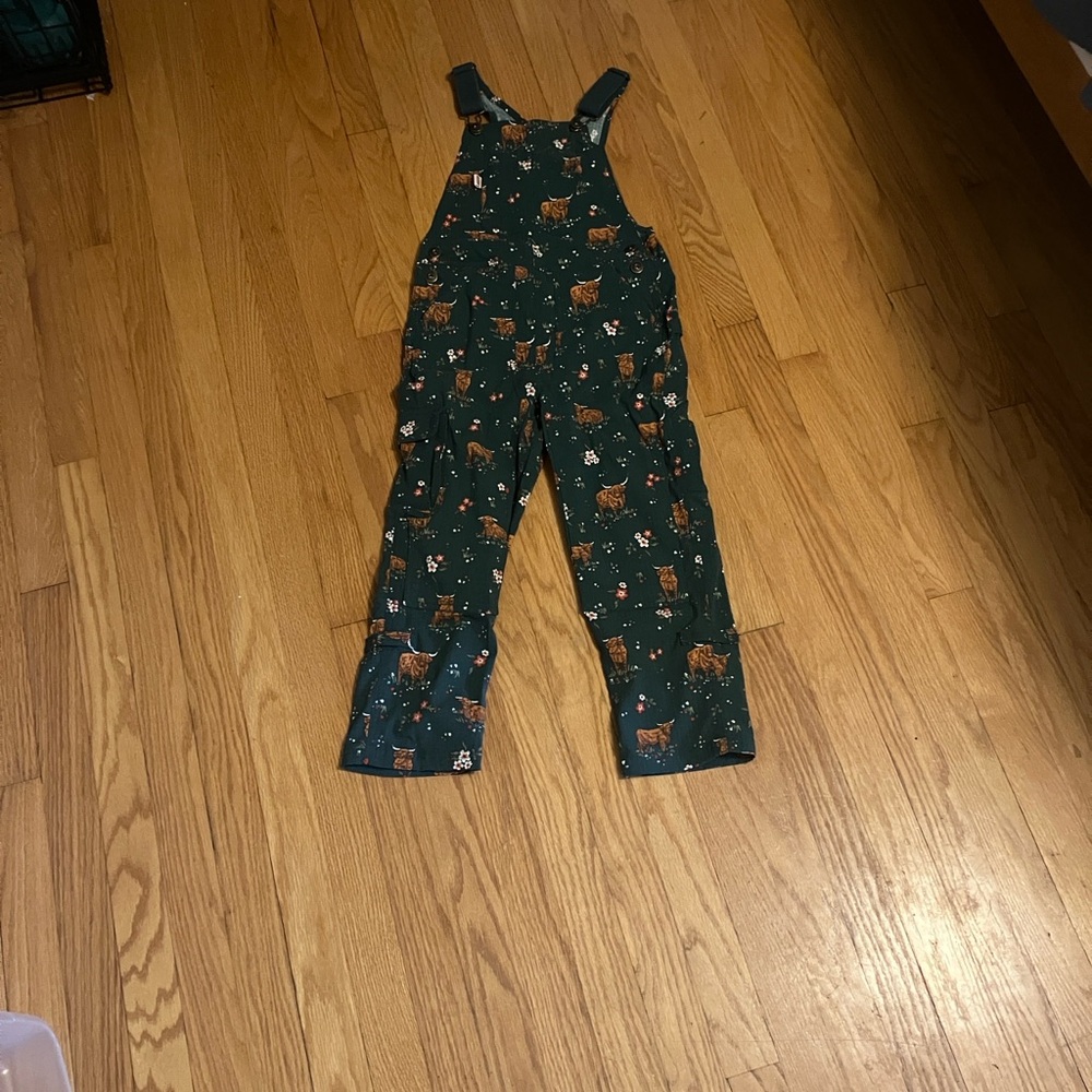 Green Overalls with Cow Print